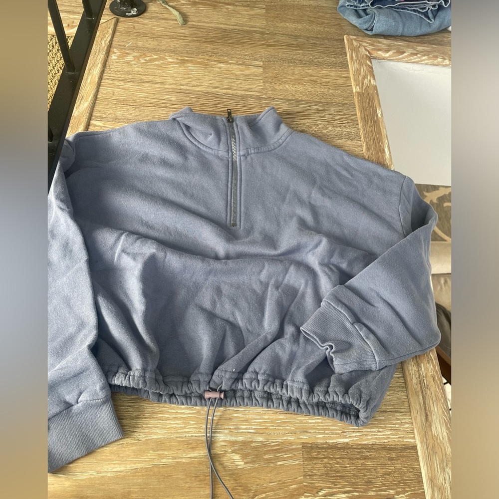 Dusty blue cropped quarter zip sweatshirt